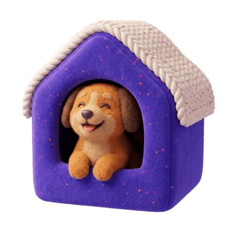 Dog sitting in its house